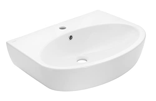 'aquaSu® Waschtisch faCila, 60 cm, Weiß, Waschbecken, Waschplatz, Bad, Badezimmer, Gäste-WC, Keramik, Mit Überlaufschutz, Design