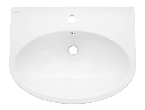 'aquaSu® Waschtisch faCila, 60 cm, Weiß, Waschbecken, Waschplatz, Bad, Badezimmer, Gäste-WC, Keramik, Mit Überlaufschutz, Design