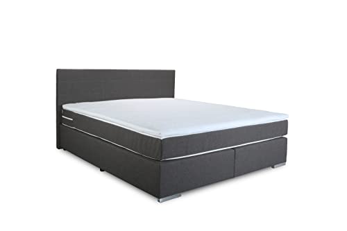 Mivano Simba Boxspringbett/Komfortables Bett mit Durchgehender Matratze (H3) und Topper, Flachgewebe, Dunkelgrau, Liegefläche 140 x 200 cm