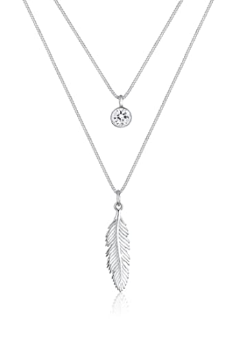 Elli Halskette Damen Feder Boho mit Kristall in 925 Sterling Silber