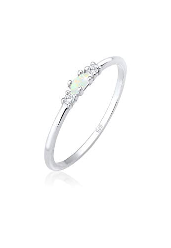 Elli Ring Damen Vintage mit Zirkonia Kristallen und Opal in 925 Sterling Silber Vergoldet