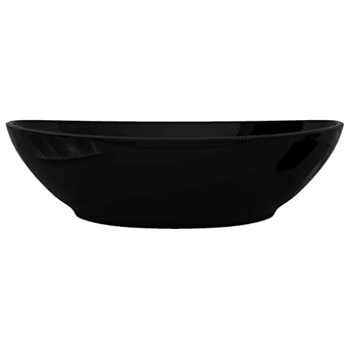 vidaXL Waschbecken Keramik Oval Schwarz 40x33cm Aufsatzwaschbecken Waschtisch