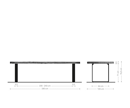 DELIFE Esszimmertisch Edge Akazie Natur 280x100 XL Edelstahl Schmal Live-Edge Gestell: Edelstahl Schmal