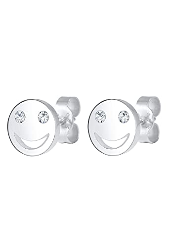 Elli Ohrringe Damen Stecker Smiley Face Emoji mit Kristall in 925 Sterling Silber