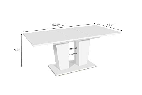 Auszugstisch - Esstisch mit Synchronauszug (B/H/T: 140-180 x 75 x 90 cm) weiß, 22 mm, ABS-Kante