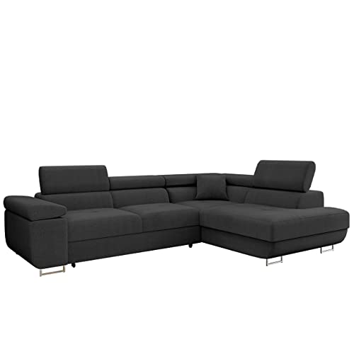 Ecksofa Torezio mit Bettkasten, Einstellbare Kopfstützen, Sofa mit Schlaffunktion, Eckcouch für Wohnzimmer, Polsterecke, L-Form Couch mit Bettfunktion, Wohnlandschaft (Seite: Rechts, Manila 18)