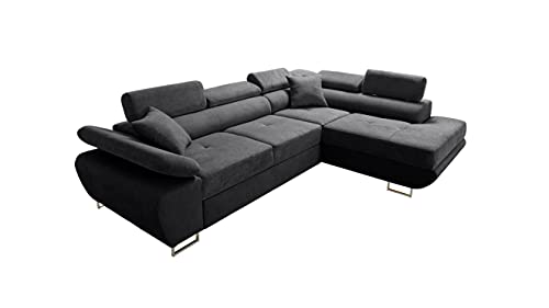 Robin Saturn Premium Ecksofa mit Schlaffunktion, Schlafsofa mit Bettkasten und Kissen, Freistehendes Eckcouch in L-Form, verstellbare Kopfstützen, Polstergarnitur Sofa