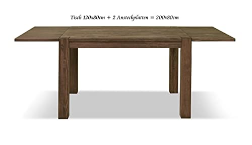 Esstisch 120x80cm Rio Bonito B- Ware Farbton Cognac braun Pinie Massivholz geölt und gewachst Holz Tisch für Esszimmer Wohnzimmer Küche, Optional: passende Bänke und Ansteckplatten