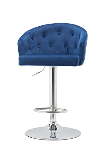 Barhocker 2er Set Samt Barstuhl Moderne Tresenhocker 360° Drehbar Küchenhocker Höhenverstellbar Bistrohocker für Küche/Hausbar (Blau, 57 x 46 x 90-110 cm)