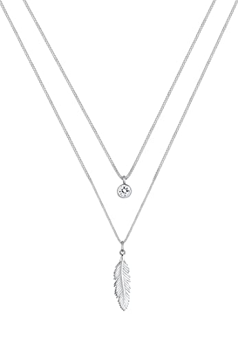 Elli Halskette Damen Feder Boho mit Kristall in 925 Sterling Silber