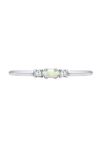 Elli Ring Damen Vintage mit Zirkonia Kristallen und Opal in 925 Sterling Silber Vergoldet