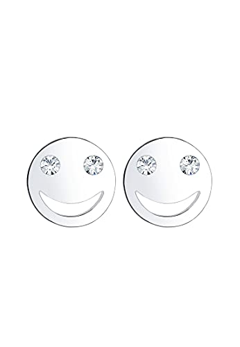 Elli Ohrringe Damen Stecker Smiley Face Emoji mit Kristall in 925 Sterling Silber