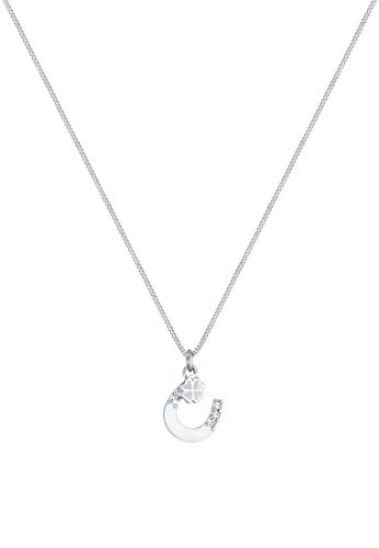 Elli Halskette Damen mit Anhänger Hufeisen Kleeblatt mit Kristallen in 925 Sterling Silber