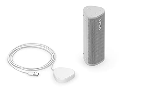 Sonos Roam + kabelloses Ladegerät, weiß – Wasserdichter WLAN & Bluetooth Lautsprecher mit Alexa Sprachsteuerung, Google Assistant und AirPlay 2 – Outdoor Musikbox mit Akku für Musikstreaming