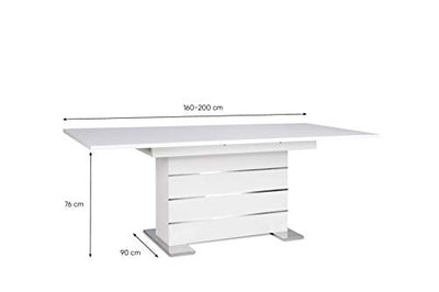 Esstisch - Auszugstisch (B/H/T: ca. 160-200 x 75 x 90 cm) Synchronauszug, weiß, Chrom-Applikationen - ABS Kante (Melaminharzbeschichtet - kratzfest & wasserabweisend)