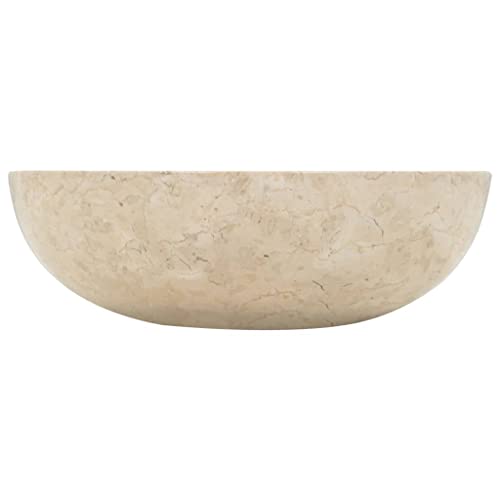 vidaXL Waschbecken Aufsatzwaschbecken Waschtisch Waschplatz Handwaschbecken Waschschale Aufsatzbecken Becken Badezimmer 40x12cm Marmor Creme Naturstein