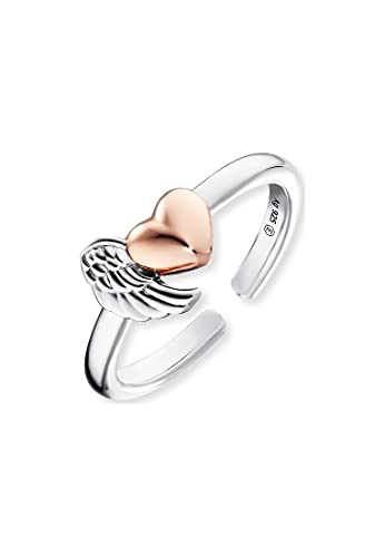 Engelsrufer Damen-Ring mit Flügel und Herz Symbol, aus 925er Sterling Silber, teilweise Roségold, Durchmesser: 17,2 mm, ERR-WINGHEART-BICOR