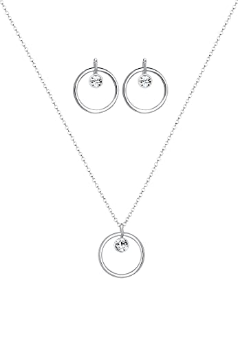 Elli Schmuckset Damen Halskette+Ohrringe Kreis Geo mit Kristalle in 925 Sterling Silber