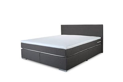 Mivano Simba Boxspringbett/Komfortables Bett mit Durchgehender Matratze (H3) und Topper, Flachgewebe, Dunkelgrau, Liegefläche 140 x 200 cm