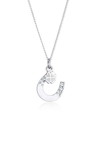 Elli Halskette Damen mit Anhänger Hufeisen Kleeblatt mit Kristallen in 925 Sterling Silber