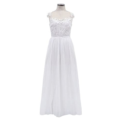 Damen Elegant Hochzeitskleid Spitze Chiffon V-Ausschnitt Abendkleid Brautkleid Kleid Spitzenkleid Split Hochzeitskleid Lange Sommerkleider für Frauen Casual Sommer, weiß, L