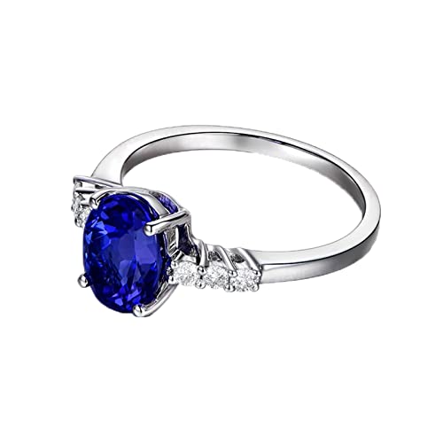 18 Karat (750) Weißgold Vintage Ringe, Verlobungsring Ovaler Blauer Tansanit 2,26 ct Weißer Diamant 0,15 ct Ring Größe 53 (16.9)