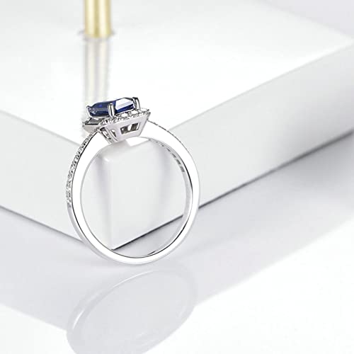 18 Karat (750) Weißgold Ehering, Verlobungsring Damen Runder Eingelegter Blauer Saphir Von 1,4 ct Mit Diamant Von 0,37 ct Ring Größe 45 (14.3)