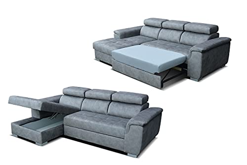 Robin Silver Ecksofa mit Schlaffunktion, Schlafsofa mit Bettkasten, Freistehendes Eckcouch in L-Form, verstellbare Rückenlehne, Polstergarnitur Sofa