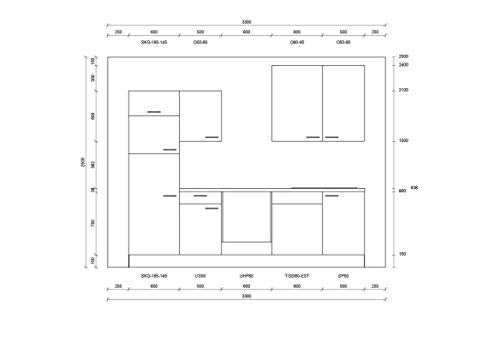 Küchenzeile Win-Plan 280 cm, Seiten- & Unterschränke in Weiß matt, Hängeschränke eichefarben-astig, Arbeitsplatte eichefarben-astig, ohne E-Geräte