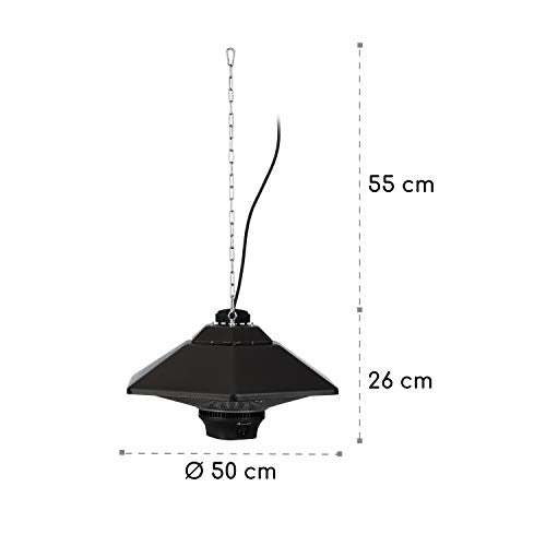 blumfeldt Heat Hexa Heizstrahler Terrasse, Infrarotstrahler Terrasse mit Elektroheizung, Deckenheizstrahler mit Heizleistung: 800 / 1200 / 2000 W, IR ComfortHeat, Halogen-Heizelemente, schwarz