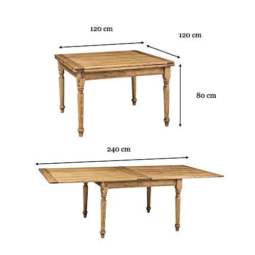 Biscottini Esstisch ausziehbar 120 x 120 x 80 cm | Esstisch | Küchentisch im Landhausstil | Gartentisch ausziehbar | Esszimmertisch Holz