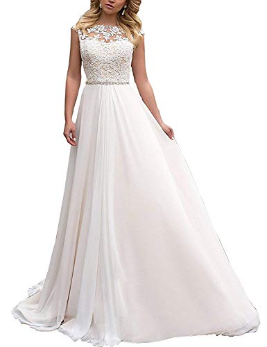 YASIOU Elegant Hochzeitskleid Damen Lang Hochzeitskleider Spitze Chiffon Brautmode Rückenfrei Weiß Vintage Spitze A Linie Brautkleid Abendkleider