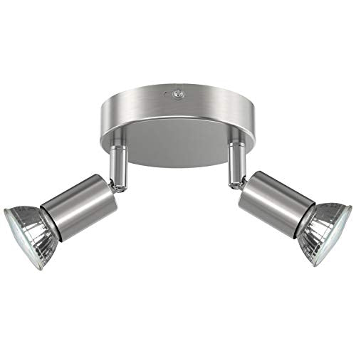 Creyer LED Deckenstrahler 2 Flammig, Schwenkbar LED Deckenleuchte, ø110mm (inkl. 2 x 4W GU10 LED Leuchtmittel, 400LM, Warmweiß) Modern Wohnzimmer LED Deckenspot, Rund LED Deckenlampe - Matte Nickel