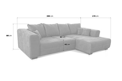 Cavadore Ecksofa Mavericco / XXL Eckcouch Inkl. Rückenkissen und Zierkissen / Longchair rechts / Industrial Style / 285 x 69 x 170 (BxHxT) / Mikrofaser Rot (bordeaux)