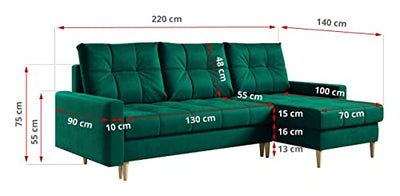 MKS MEBLE Ecksofa Wohnzimmer - Wohnlandschaft - L-Form Couch mit Schlaffunktion - Bettsofa - Wohnzimmer L Couch - Polstersofa mit Bettkasten - Astra Dunkelgrün