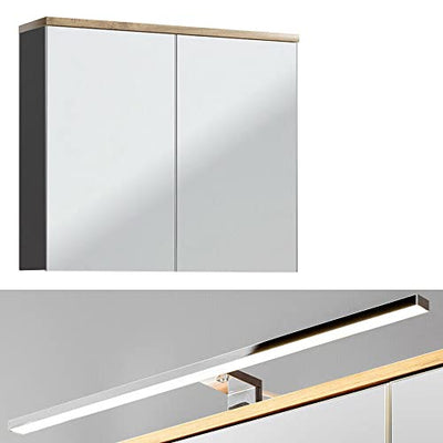 ALIDAM Badezimmerschrank Badezimmer Badmöbel Set in grau Eiche 80cm Keramik Waschtisch LED Spiegelschrank Badschrank