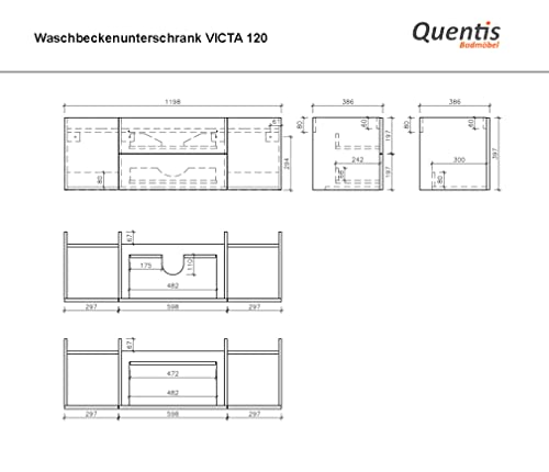 Quentis Badmöbel Victa, Breite 120/ Tiefe 41 cm. Waschplatzset 3-teilig, Waschbecken schwarz matt, Waschtischplatte und Unterschrank, Eiche Natur, Waschbeckenunterschrank montiert