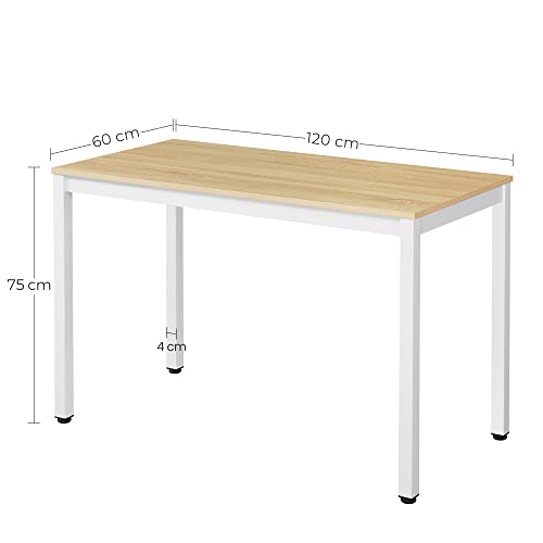 VASAGLE Schreibtisch, großer Computertisch, stabiles Metallgestell, multifunktional, fürs Home Office, Wohnzimmer, Arbeitszimmer, robust, modern, Holzfarben + Weiß LWD64N