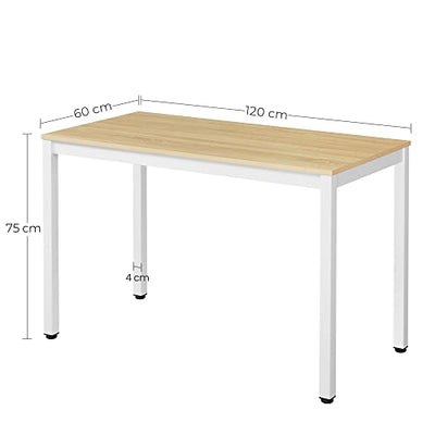 VASAGLE Schreibtisch, großer Computertisch, stabiles Metallgestell, multifunktional, fürs Home Office, Wohnzimmer, Arbeitszimmer, robust, modern, Holzfarben + Weiß LWD64N