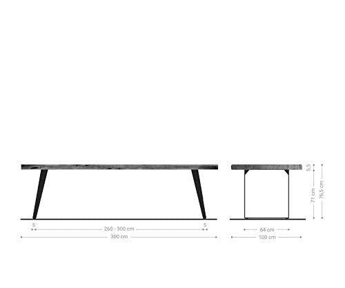 DELIFE Esszimmertisch Edge Akazie Braun 300x100 XL Metall Schräg Live-Edge Gestell: Metall Schräg