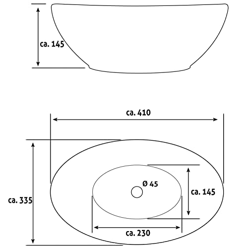 Waschbecken24 Waschbecken 41 x 33 x 14cm Weiß kleine Oval Aufsatzwaschbecken Waschschale Handwaschbecken Gäste WC A99