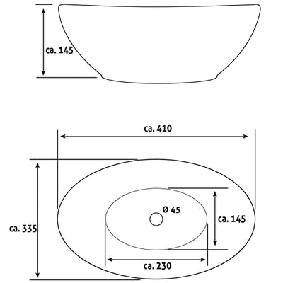 Waschbecken24 Waschbecken 41 x 33 x 14cm Weiß kleine Oval Aufsatzwaschbecken Waschschale Handwaschbecken Gäste WC A99