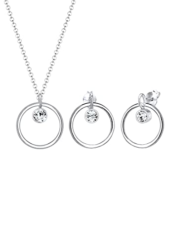 Elli Schmuckset Damen Halskette+Ohrringe Kreis Geo mit Kristalle in 925 Sterling Silber