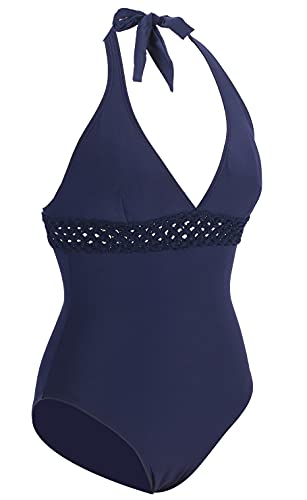 LA ORCHID Laorchid Push up Bademode Swimsuit Rückenfrei Einteiliger Badeanzug Damen V Ausschnitt Neckholder Badeanzug Retro Strandmode Sexy Dunkel Blau S