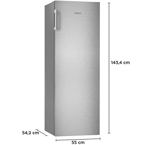 HEINRICHS freistehender Kühlschrank 242L, Vollraumkühlschrank, LED-Beleuchtung, Standkühlschrank mit 5Glasablagen+1Gemüsefach+4 Türablagen, Türanschlag wechselbar, leise 40dB, 7 Temperaturstufen,inox