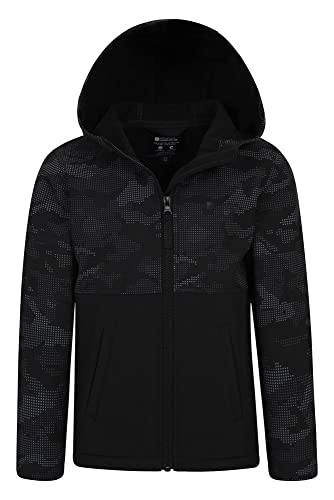 Mountain Warehouse Exodus bunt Bedruckte Softshell-Kinder-Jacke - Winddichte, Wasserabweisende, atmungsaktive Jacke aus Softshell-Stoff für Jungen und Mädchen Schwarz Camo 13 Jahre