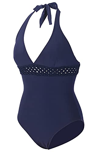 LA ORCHID Laorchid Push up Bademode Swimsuit Rückenfrei Einteiliger Badeanzug Damen V Ausschnitt Neckholder Badeanzug Retro Strandmode Sexy Dunkel Blau S