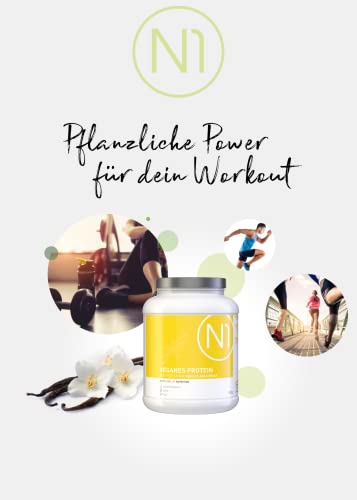 N1 Vegan Protein Eiweißpulver 1kg Dose [100% Pflanzlich] Protein Pulver Vanille - Eiweiß Muskelaufbau, Eiweißpulver zum Backen, Mehrkomponenten Protein, Whey Protein vegan, Eiweiss Shake, Proteine