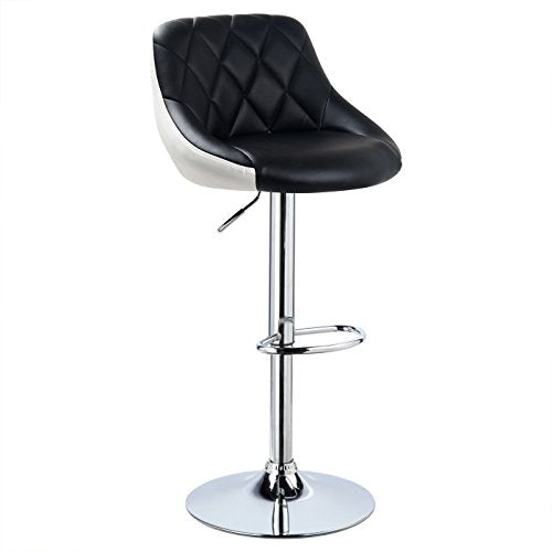 WOLTU® 1x Barhocker Barstuhl Tresenhocker Bistrohocker mit Griff, Design Stuhl, höhenverstellbar, drehbar, Sitzfläche aus Kunstleder, Gestell aus verchromtem Stahl, 2 farbig, Schwarz+Weiß BH30sz-1