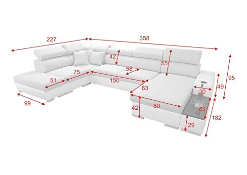 Wohnlandschaft Ecksofa Picanto mit Schlaffunktion Bettkasten Groß XXL Big Sofa Gewebe Kunstleder Grau Schwarz Blau Lila U-Form 26 (Links, Sawana 14 + Ekj 5)